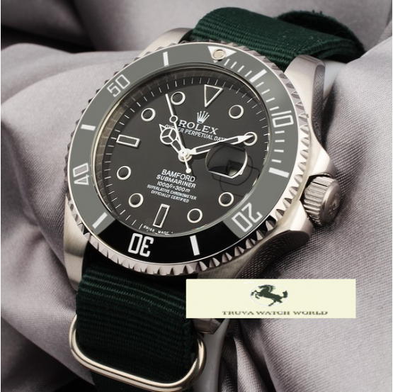 HK1132 ROLEX SUBMARİNER BAMFORD YEŞİL KUMAŞ KORDON - İNDİRİMLİ